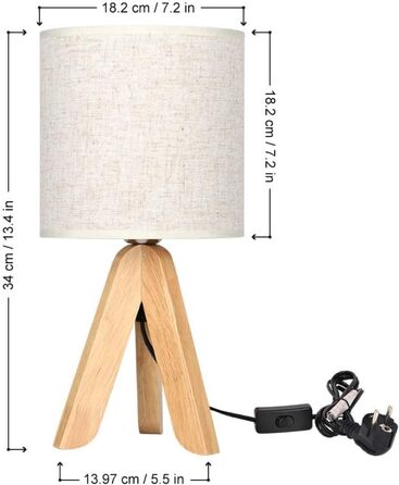 Настільна лампа LIANTRAL 2 шт., Сучасна лампа на ніжці, з абажуром з льону та дерев'яним каркасом, E27, для спальні, вітальні, гуртожитку, кремового кольору