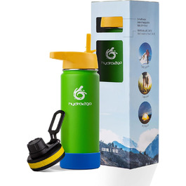 Stainless Steel Kids' Water Bottle - 100% Leak-Proof, BPA-Free with 2 Lids (Straw and Sport Cap) - Thermo Bottle for Kids - 500ml (Lime Green, 500 ml)