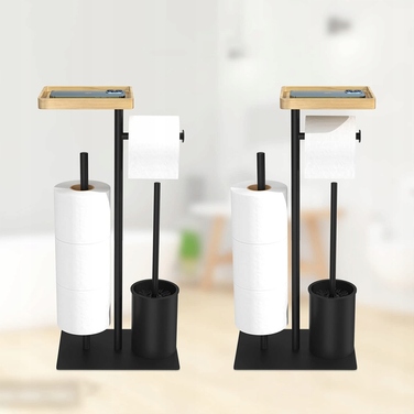Набір для ванної кімнати: підставка для туалетного паперу з полицею та йоржик для унітаза, чорний метал, Interior