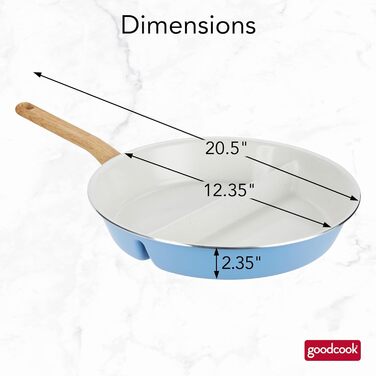 Сковорода роздільна GoodCook 30.5 см з керамічним покриттям, блакитна - посуд з нержавіючої сталі, антипригарна сковорода для яєць, м'яса, овочів, соусів