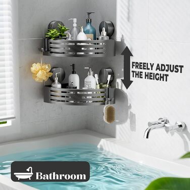 Поличка для душу ONXE на присоску, без свердління, кутова, з гачками, з нержавіючої сталі, водонепроникна, з алюмінію, для зберігання у ванній кімнаті