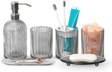Umimile Bathroom Accessories Set, 6-Piece, Green Glass, Complete Toothbrush Holder, Cup, Lotion Dispenser, Soap Dish, Vanity Organizer, Aromatherapy Cup for Apartment, Bathroom Decor (Black, 6 Pcs Bathroom Set)