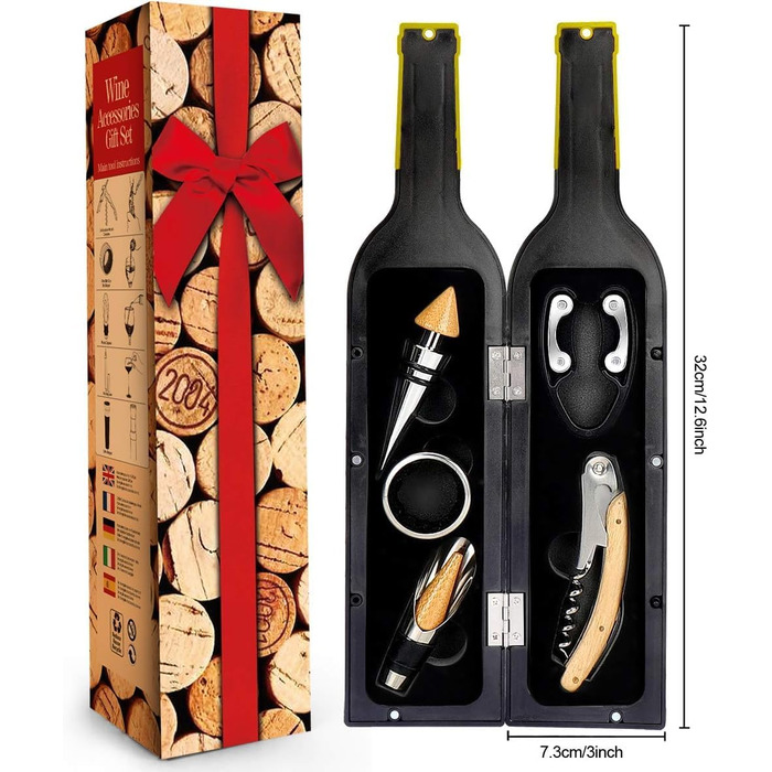 Набір з 5 викруток для вина з форми, аксесуари для вина, подарунковий набір, викрутки сомельє з відкривачем, кришки для пляшок (Золота пляшка 001)