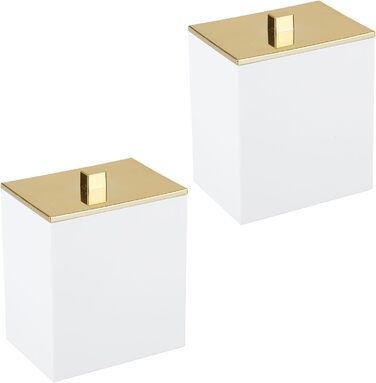 Набір ватних дисків та контейнер для ватних паличок mDesign - сучасне скло для зберігання з кришкою, аксесуар для ванної кімнати, пластик, прозорий/рожеве золото