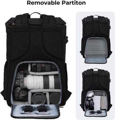 Рюкзак для камери K&F Concept Rolltop 20L: водонепроникний, для Canon, Nikon, Sony, Fujifilm, Olympus, з відділенням для ноутбука 15.6 дюймів (сірий/зелений, чорний)