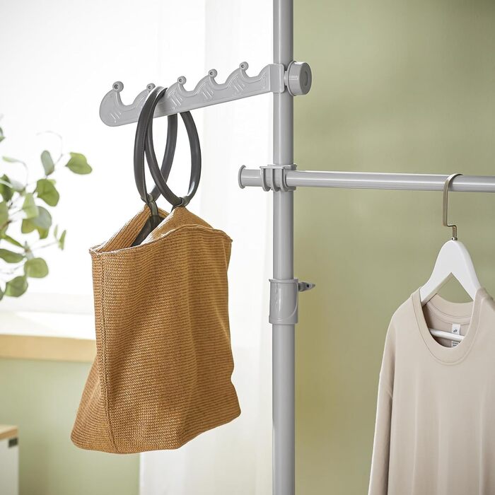SoBuy® FRG109 Telescopic Wardrobe System with 2 Clothes Rails, Clothes Storage System, Shelf System, Clothes Rack (Light Grey)