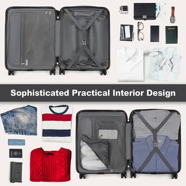 Набір валіз KONO 3 шт. з жорстким корпусом: 55 см, 65 см, 75 см. Розширювані, легкі, з TSA-замком та 4 колесами. Підходить для ручної поклажі.