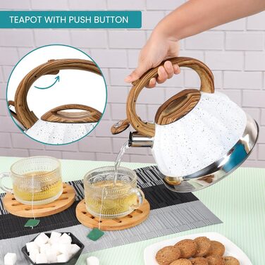 Чайник Belle Vous 3L з текстурованою поверхнею для плити/індукції - нержавіюча сталь, чайник для чаю/кави