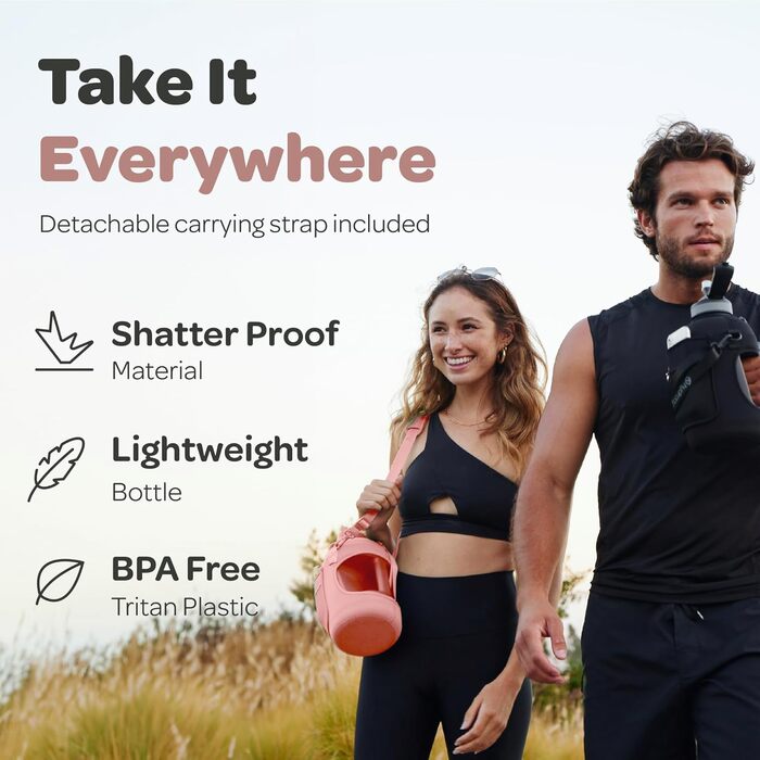 Пляшка для води Hydracy з соломинкою та мітками часу 2л - Рожева, BPA-free, спортивна, герметична