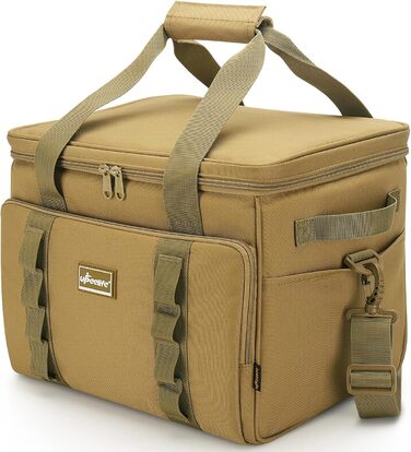UPEELIFE Cooler Bag 24L, Large Foldable Lunch Bag Insulated Bag, Waterproof Picnic Bag Cooler Bag with Shoulder Strap for Picnic BBQs Shopping Beach Camping (Khaki)