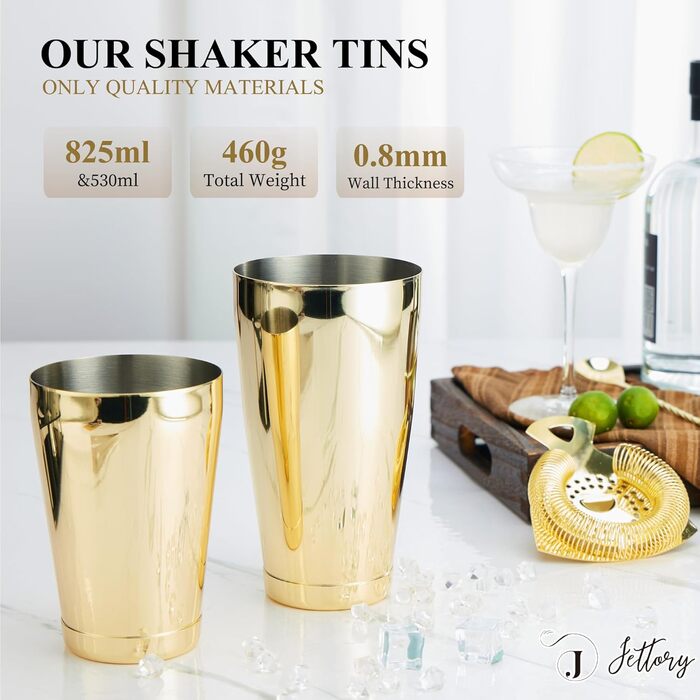 Набір шейкерів Boston - 16 предметів з нержавіючої сталі з акриловою основою, набір для приготування коктейлів (золотий)