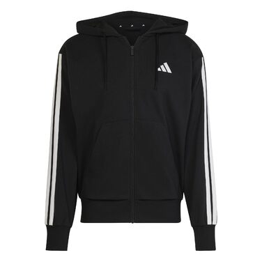 Чоловіча толстовка-худі Adidas Essential Three Stripes на блискавці, френч-террі, чорна/біла, розмір XL