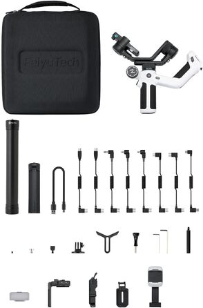 Feiyu SCORP Mini 2 Kit - Стабілізатор для бездзеркальних камер/Action-камер/iPhone/Samsung, Ручний 3-осьовий гiмбал з сумкою, світлом для селфі та подовжувачем. Чорний та білий кольори