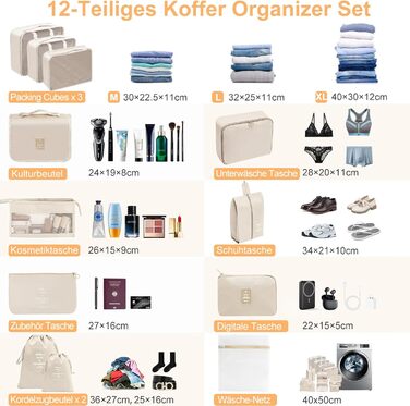 Органайзер для валізи Chijoo, 12 шт. (Чорний) – Набір кубиків для пакування, аксесуари для подорожей, мішечок для білизни