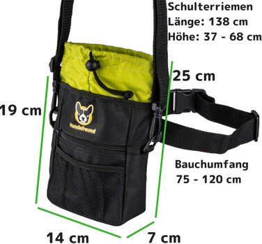 Сумка для корму для собак великих порід, 4 в 1 | Для тренувань, з бананкою, кліпсою, лямками | 4 відділення для ласощів (19x14x7 см)