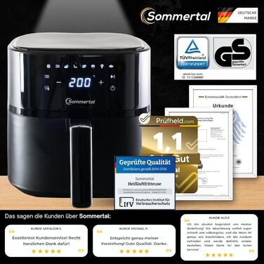 Фритюрниця без олії Sommertal HF760-7,6L XXL Airfryer з сенсорним екраном, 8 програм, 2000 Вт - економна та здорова, велика фритюрниця