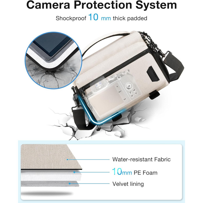 Сумка для камери Bagsmart: водонепроникна фотосумка для DSLR/SLR з дощовиком (сірий/бежевий)