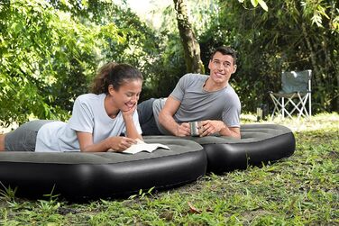 Надувний матрац Bestway TriTech Connect and Rest 3-в-1 | Міцний матеріал | Регульовані пряжки | 2 матраци в комплекті | Сірий колір | 188 x 99 x 25 см