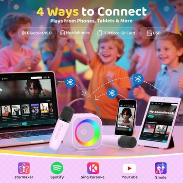 Караоке машина з 2 мікрофонами Bluetooth для дітей та дорослих, світлове шоу, портативна колонка для вечірок, подарунок хлопчику 3-15 років (Фіолетовий)