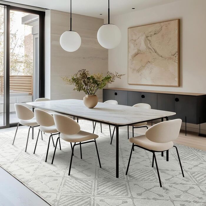 Килим Leesentec для вітальні, спальні: геометричний, сучасний, антиковзаючий, короткий ворс, бежевий, великий, білий (слонова кістка, 80*120 см), кремовий/світло-сірий (200x300 см)