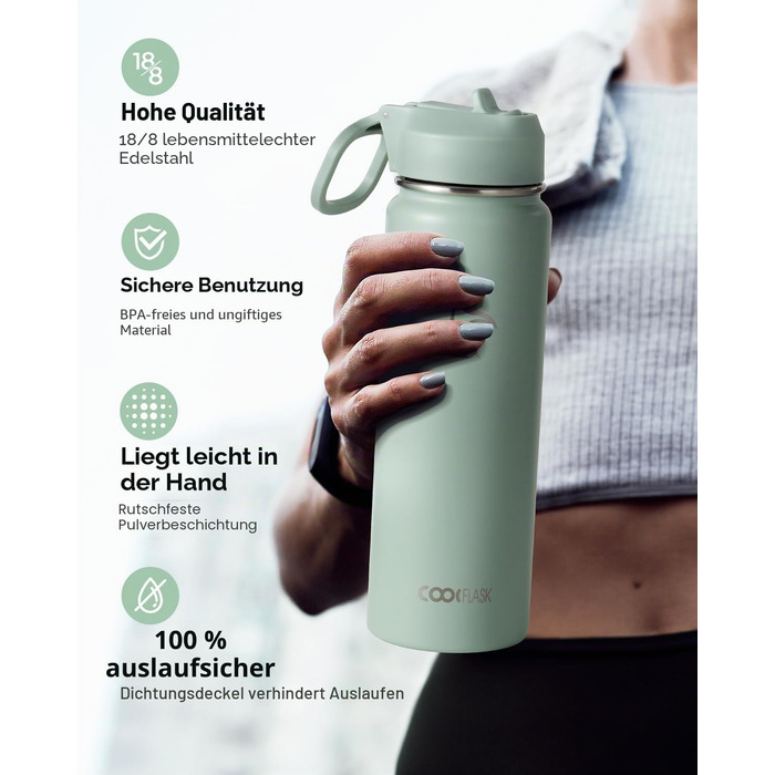 Термофляга Coolflask 710 мл зі сталі з трубою та 3 кришками, вакуумна ізольована пляшка для води для спорту та подорожей, Starry Indigo Black