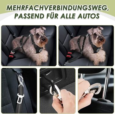 Автомобільний нашийник для собак з кріпленням для безпеки, 2 карабіни, регульований, дихаючий (Чорний, M)