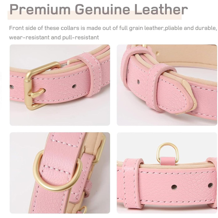 Нашийник для собак Heele з натуральної шкіри, рожевий, регульований, великий розмір (L), 1 шт.