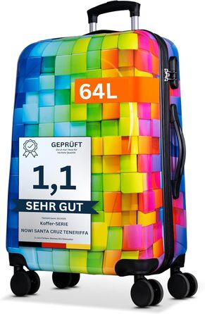 Валіза NOWI з жорстким корпусом, середнього розміру, 68L, 8 коліс, 360°, ABS, з кодовим замком та телескопічною ручкою – для подорожей, ручної поклажі, середній розмір, Trolley