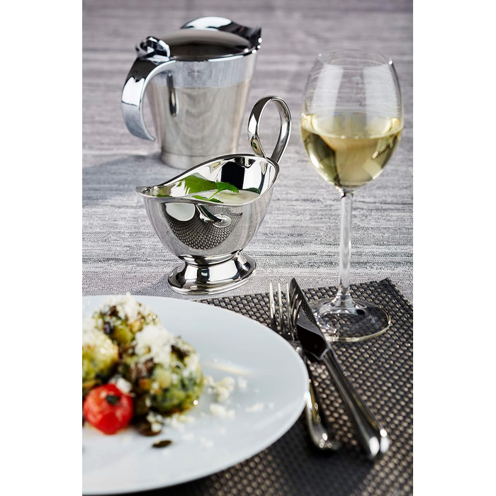 Double-walled insulated saucepans, 19 x 12.5 x 13 cm, 0.4 ltr & high-quality stainless steel saucepan, Christmas dinner, gravy/dessert sauce, tableware, for 250 ml, 16 x 7.5 cm, H: 9 cm