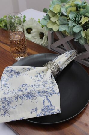 COTTON CRAFT Fabric Napkins, 12 Pieces, 100% Cotton, Reusable, French Toile Dinner, Everyday Use, Spring, Summer, Autumn, Christmas, Vacation, Party, Gift, Soft, Absorbent, 45.7 x