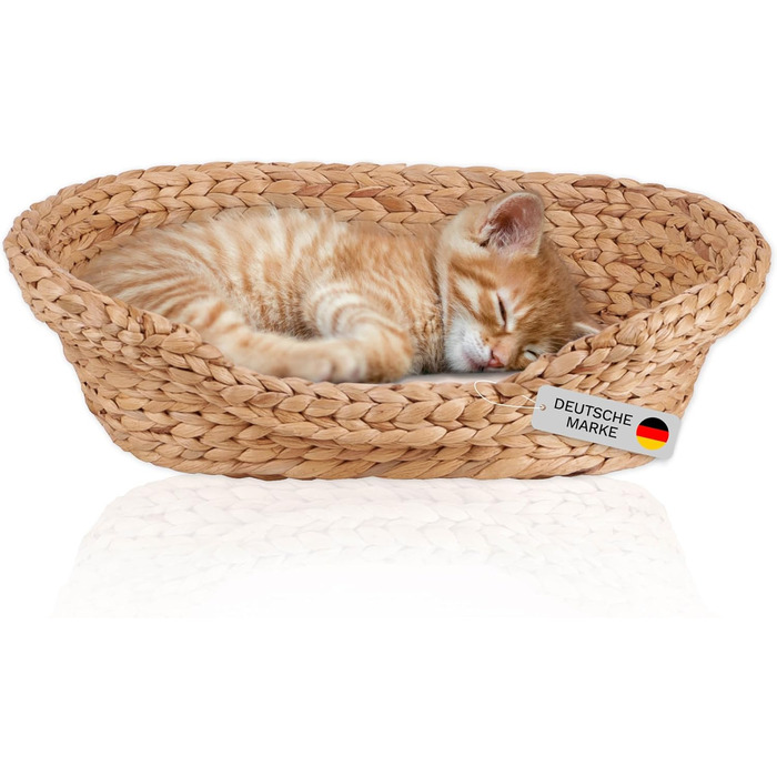 Cat bed, dog bed for small dogs | Washable cushion at 30° | Oval shape with high rim | Water hyacinth | Beds, blankets & furniture for cats | Size 1 (53 x 40 x 14 cm)