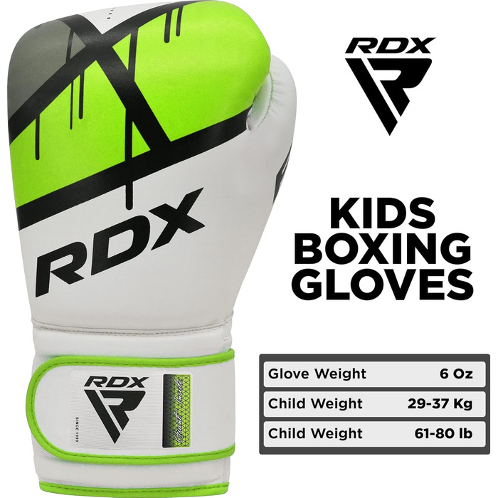 Боксерські рукавички RDX для дітей 6oz, Junior Training, Maya Hide, шкіра, вентильована долоня, Муай Тай, ММА, кікбоксинг, спаринги, удари по мішечку, удари по лапах, зелені