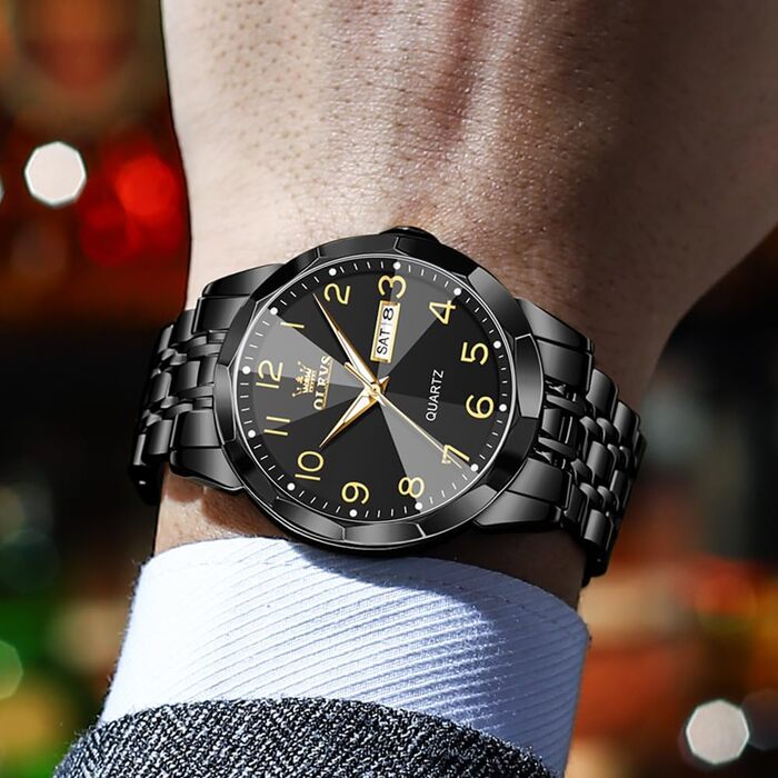 Годинник чоловічий OLEVS Automatik Skeleton Mechanical з автопідзаводом, люкс, з діамантами, сапфіровим склом, вологостійкий, браслет з вольфрамової сталі, 9970g, чорний колір