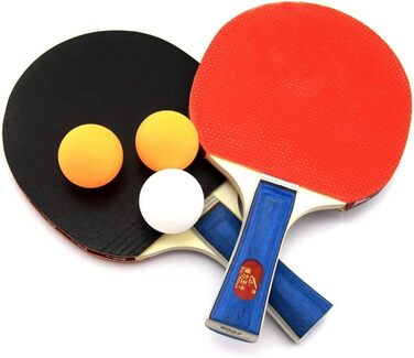 Набір для пінг-понгу (5 шт.): 2 ракетки та 3 м'ячі - для гри вдома, на природі, в подорожах та тренуваннях. Чорний та червоний колір.