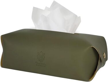 Luxury for your tissues - box made of Italian leather, perfect for living rooms, bathrooms, kitchens, offices/practices, cars, and hotel rooms (Olive)