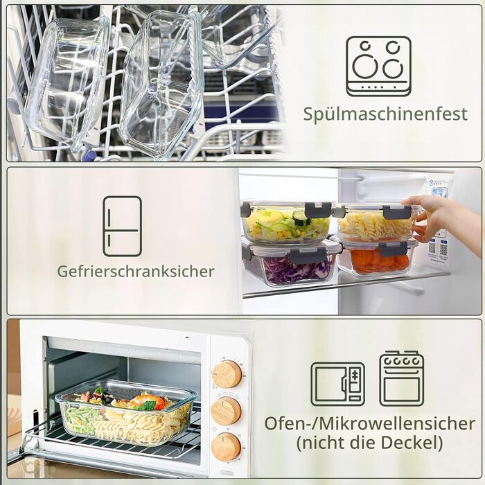 Набір контейнерів для зберігання продуктів MCIRCO 8 шт. 860 мл, скляні, з кришкою, для холодильника, морозильника, посудомийної машини, сірий