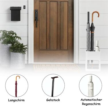 Підставка для парасольки з знімною підставкою для збору води, 22 x 9 x 28 см, 4 слоти, для дому, інтер'єру, в коридор (білий)