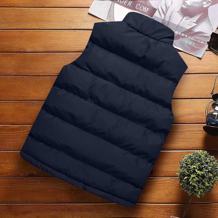 Чоловіча тепла степкова жилетка з капюшоном, Oversized, з кишенями, для активного відпочинку та зими, M-5x (01 Синій, XXL)