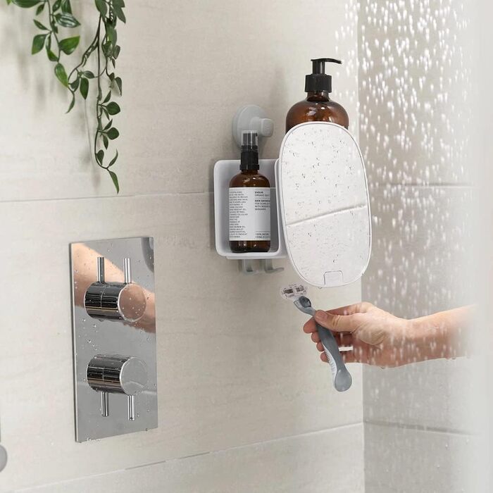 Joseph Joseph EasyStore Compact Shower Shelf with Adjustable Mirror – White