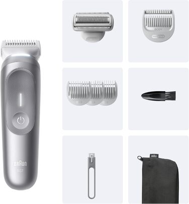 Триммер для тіла Braun Bodygroomer Series 7 BG7555 сірий, акумуляторний, водонепроникний, 8 насадок + кейс