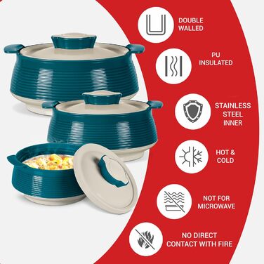 Milton Venice Jr. Insulated Stainless Steel Casserole Set of 3 (450 ml, 850 ml, 1.35 Litres), Marble Green | BPA Free | Food Grade | Easy to Carry & Store | Ideal for Chapatti / Roti