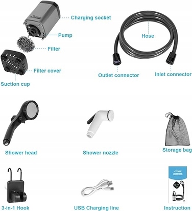 Покращений портативний душ WADEO, кемпінговий душ зі складаним дизайном