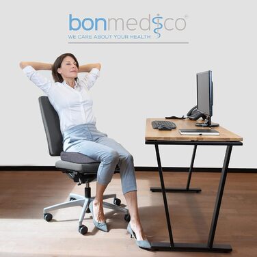 Ортопедична подушка для сидіння Bonmedico - Memory Foam Gel з гелевою вставкою для офісного крісла, авто та інвалідного візка (Сірий, Стандарт)