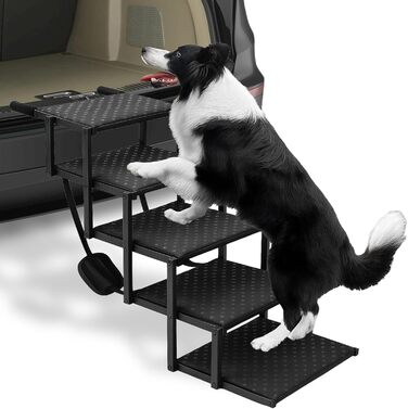 Сходинки для собак на 5 сходинок, розкладні – пандус для собак, витримує до 100 кг, регульована висота 44-72 см, щадна для суглобів, антиковзка, для маленьких, середніх та великих собак