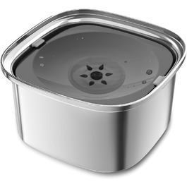 Миска для води для собак Decflow 3L з нержавіючої сталі, повільне пиття, з кришкою, без розливання, для великих собак, захист від бризок, сіра, без підставки