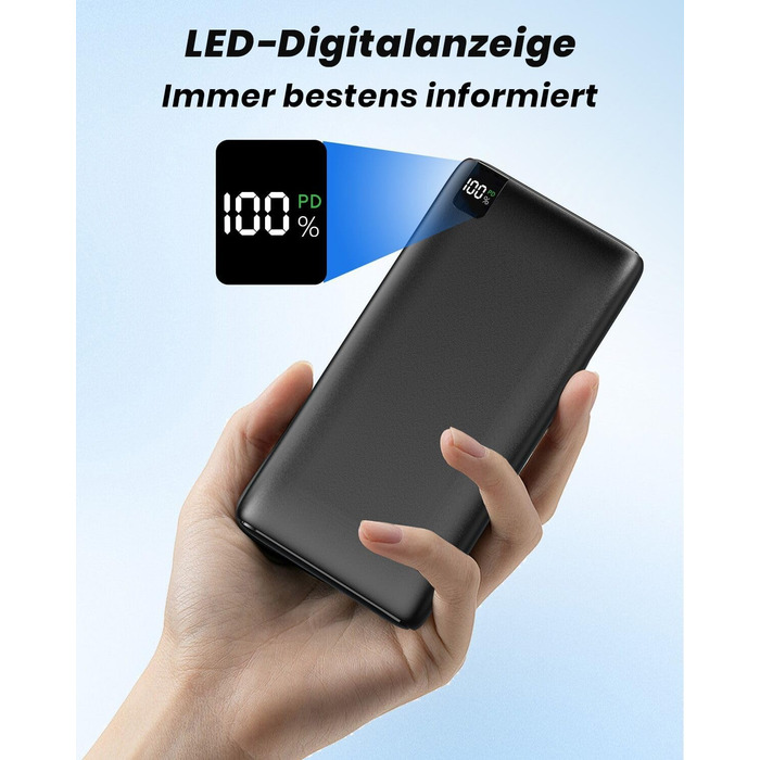 Power Bank Riapow 26800mAh з LED-дисплеєм: зарядка для смартфонів та планшетів, 4 порти USB, 22,5W, чорний