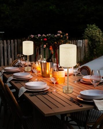 Нічна лампа OCEST на акумуляторі, сенсорне керування, регулювання яскравості, декоративне освітлення для дому, кухні, тераси, обіднього столу. Тканинний абажур кольору античне латунь, висота 41,5 см