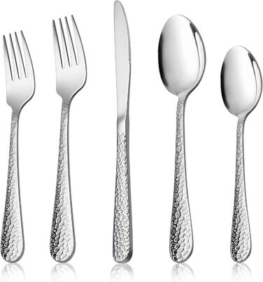 Herogo Cutlery Set 12 People, 60-Piece Stainless Steel Cutlery Set with Knife, Fork, Spoon, Elegant Hammered Silverware for Home/Party/Restaurant, Dishwasher Safe, Rustproof, Polished