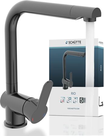 Шу́тте (SCHÜTTE) 79826 RIO - кухонний змішувач 360° з високим виливом, однорідний, для одинарної/подвійної раковини, з графітовим покриттям (графіт-глянець)