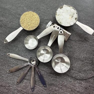 Measuring cup and spoon set, robust, stainless steel measuring cups and spoons, 20 pieces: 5 measuring cups, 6 measuring spoons, 5 mini measuring cups, conversion chart for measuring cups and spoons.
